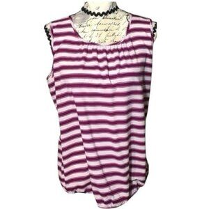 Loft Purple And White Striped Pullover Sleeveless Pleated Scoop Neck Top Small